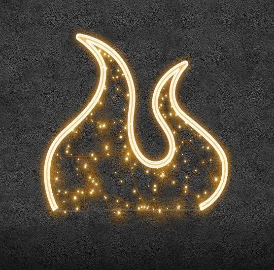 Eco Fix 2D LED-Lichtflamme, hängend, 152 × 149 × 3 cm, warmweiß, 3D-Druck, gold