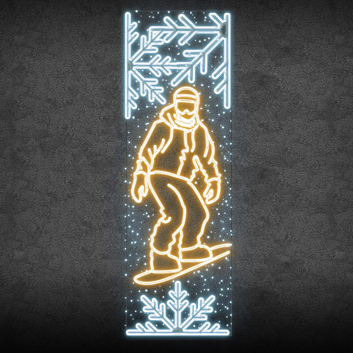 Easy Fix 2D LED-Lichtbanner Snowboarder, 80 × 247 cm, warmes und eisiges Weiß, Dekor für öffentliche Beleuchtung, Aluminium