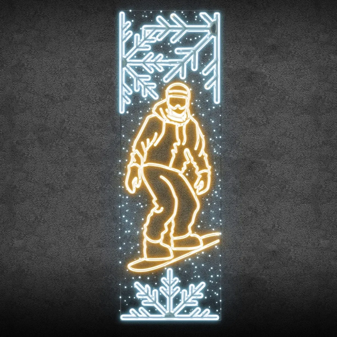 Easy Fix 2D LED-Lichtbanner Snowboarder, 80 × 247 cm, warmes und eisiges Weiß, Dekor für öffentliche Beleuchtung, Aluminium