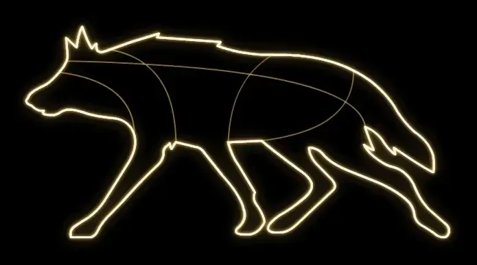 Easy Fix 2D LED-Lichtwolf, 240 × 120 × 60 cm, warmweiß, stehend, 3D-Druck, Aluminium