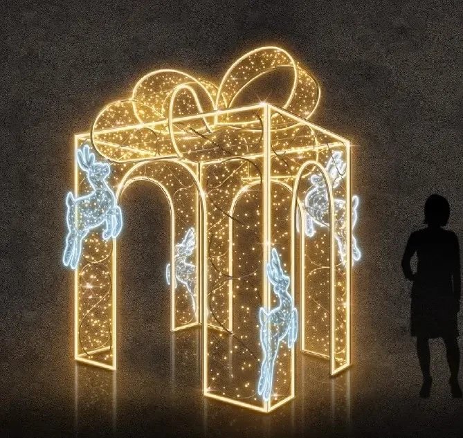 Eco Fix 3D LED-Lichtgeschenk, 200 × 350 × 200 cm, warmweiß und 4× Rentier, Aluminium