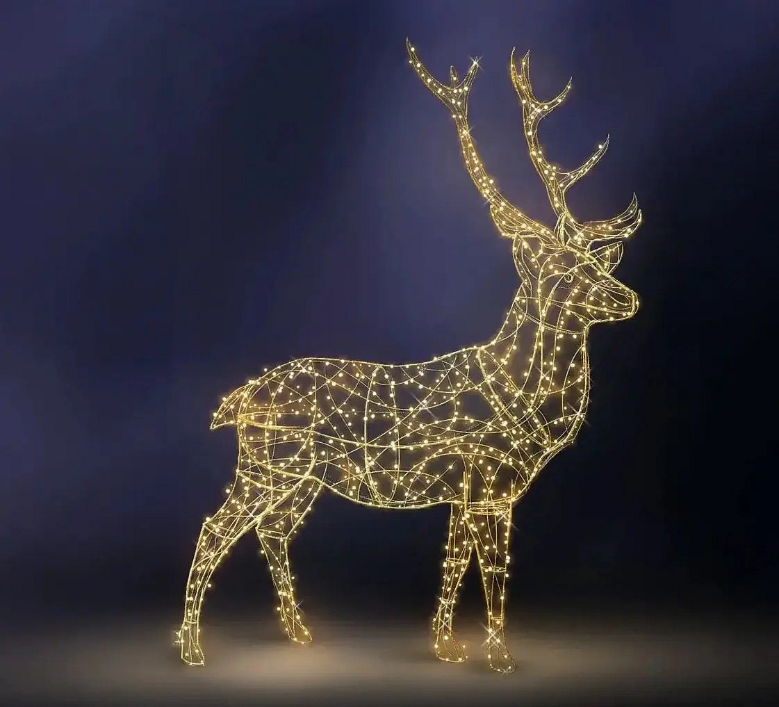 Eco Fix 3D LED-Hirschleuchte 350 cm, warmweiß mit Kristallen, Aluminium