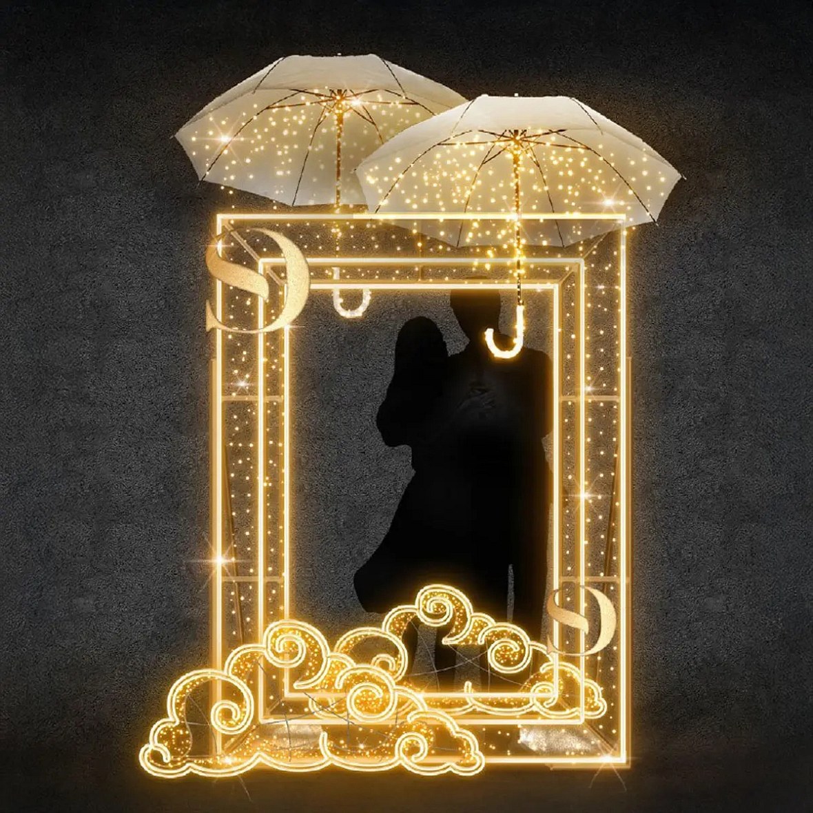 3D-LED-Lichtrahmen mit Quasten 175 × 230 cm, warmweiß mit Flash, 36 V, 77 W, 73,9 kg, bestehend aus 6 Teilen