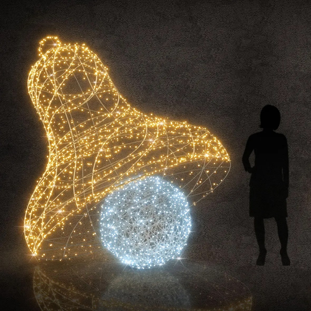 3D-LED-Lichtglocke, 280 cm, warmweiß und eisweiß mit Kristall, 36 V, 35,3 W, 35 kg, 2 Teile