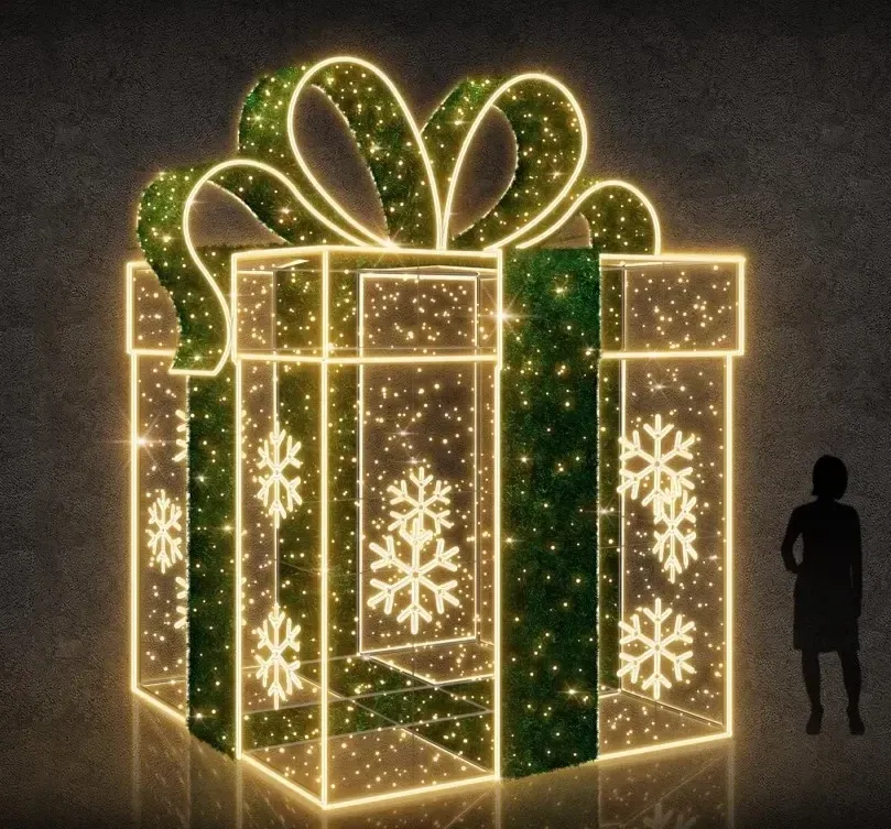 3D Geschenk mit Schleife, 300 x 450 x 300 cm, warmweiß, 230V, 980W, 272kg, 26 Teile