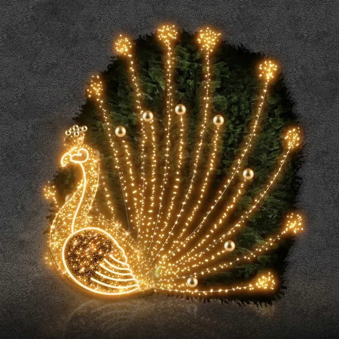 3D-LED-Pfauenleuchte, 200 × 200 × 160 cm, warmweiß
