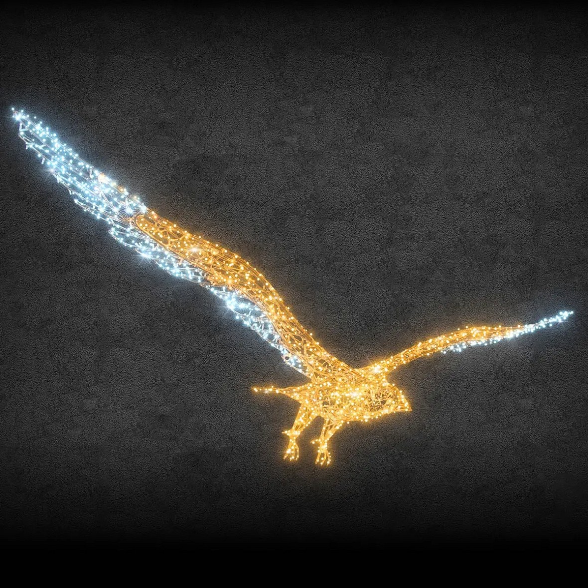 Eco Fix 3D-LED-Lichtadler, 440 × 45 × 130 cm, warm- und eisweiß, Aluminium