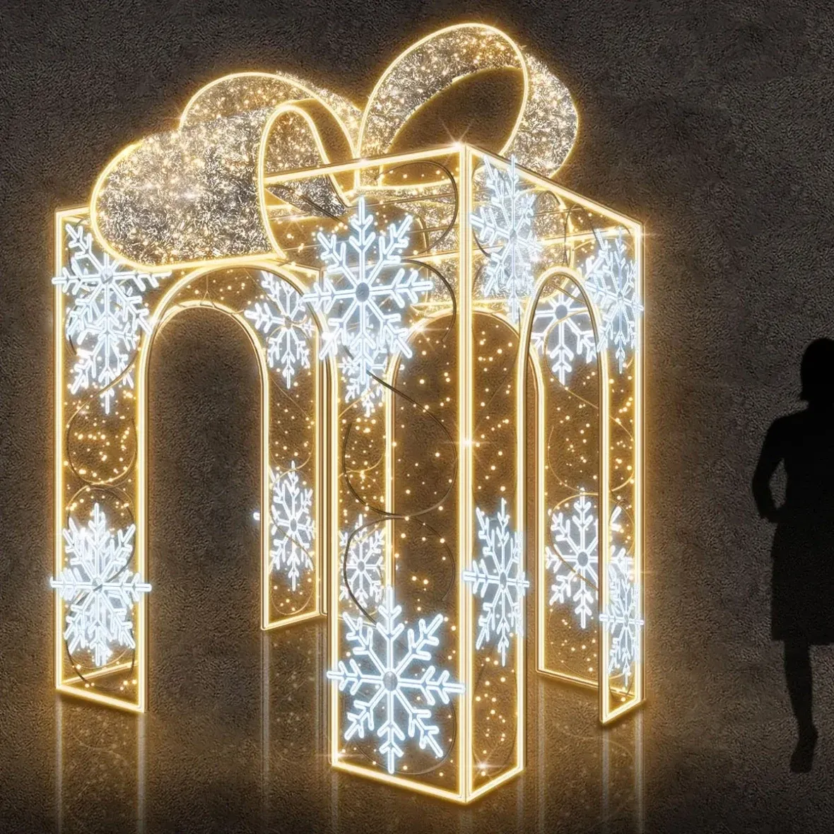 Eco Fix 3D LED-Lichtgeschenk mit Schleife, 200 × 350 × 200 cm, Aluminium