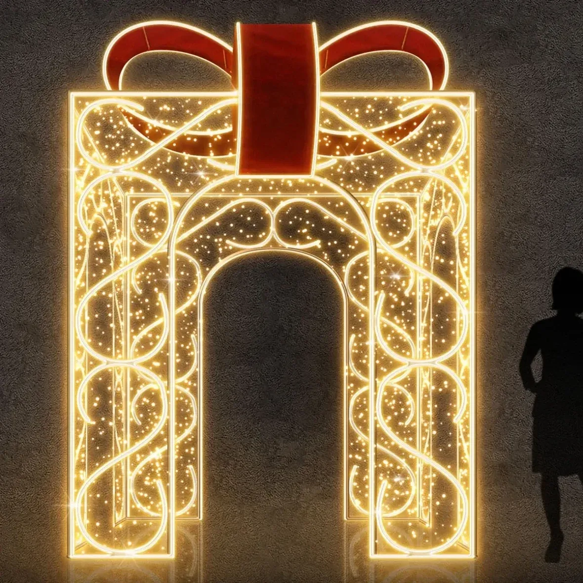 3D-LED-Lichtgeschenk, Durchreiche, 200 × 310 × 200 cm, warmweiß, Aluminium