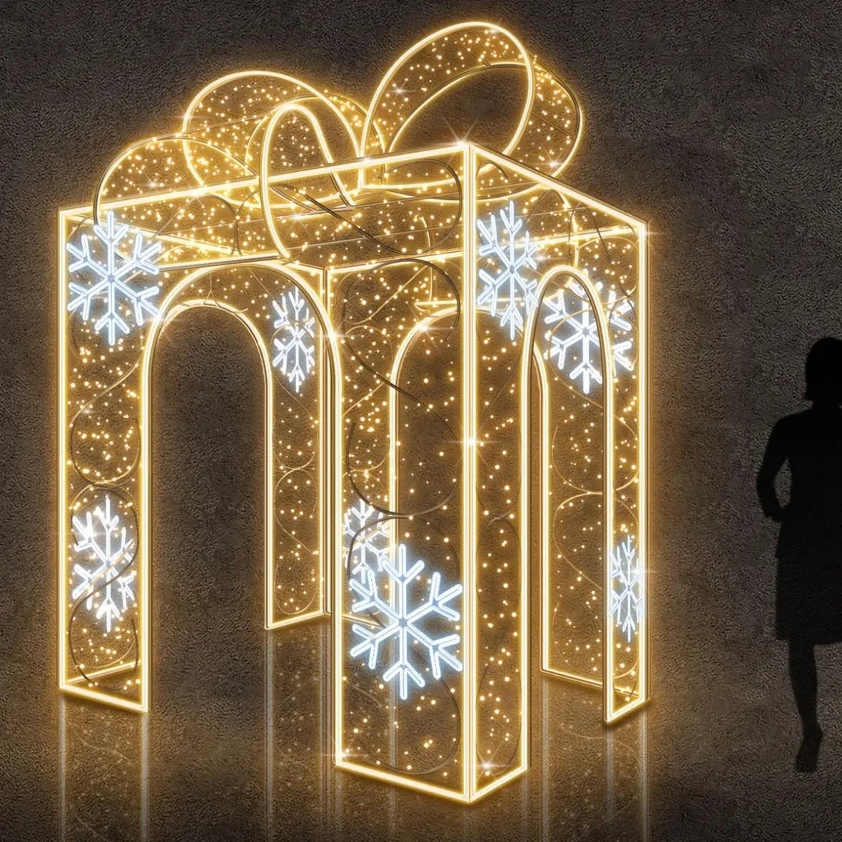 Easy Fix 3D LED-Lichtgeschenk Durchreiche, 200 × 310 × 200 cm, warm- und eisweiß, Aluminium