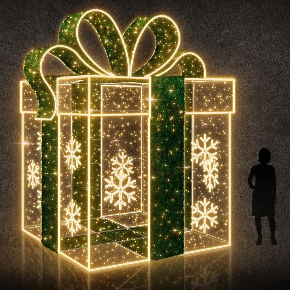 Easy Fix 3D LED-Lichtgeschenk, 180 × 240 × 180 cm, warmweiß, Aluminium