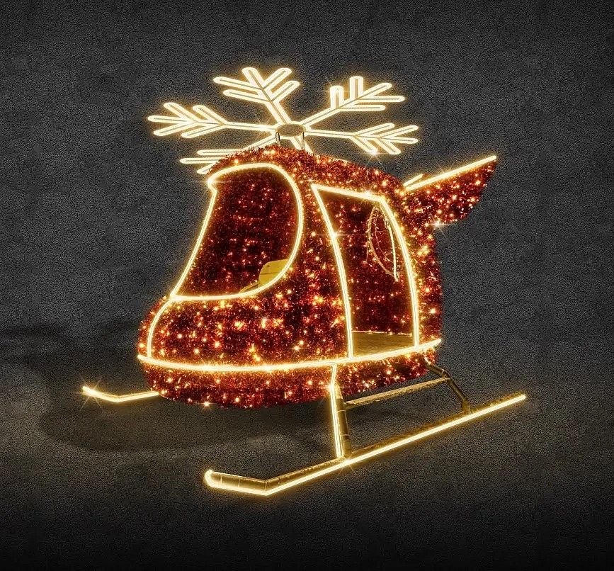 Eco Fix 3D LED-Lichthubschrauber mit Schneeflocke, 600 × 450 × 220 cm, warmweiß, stehend, Aluminium