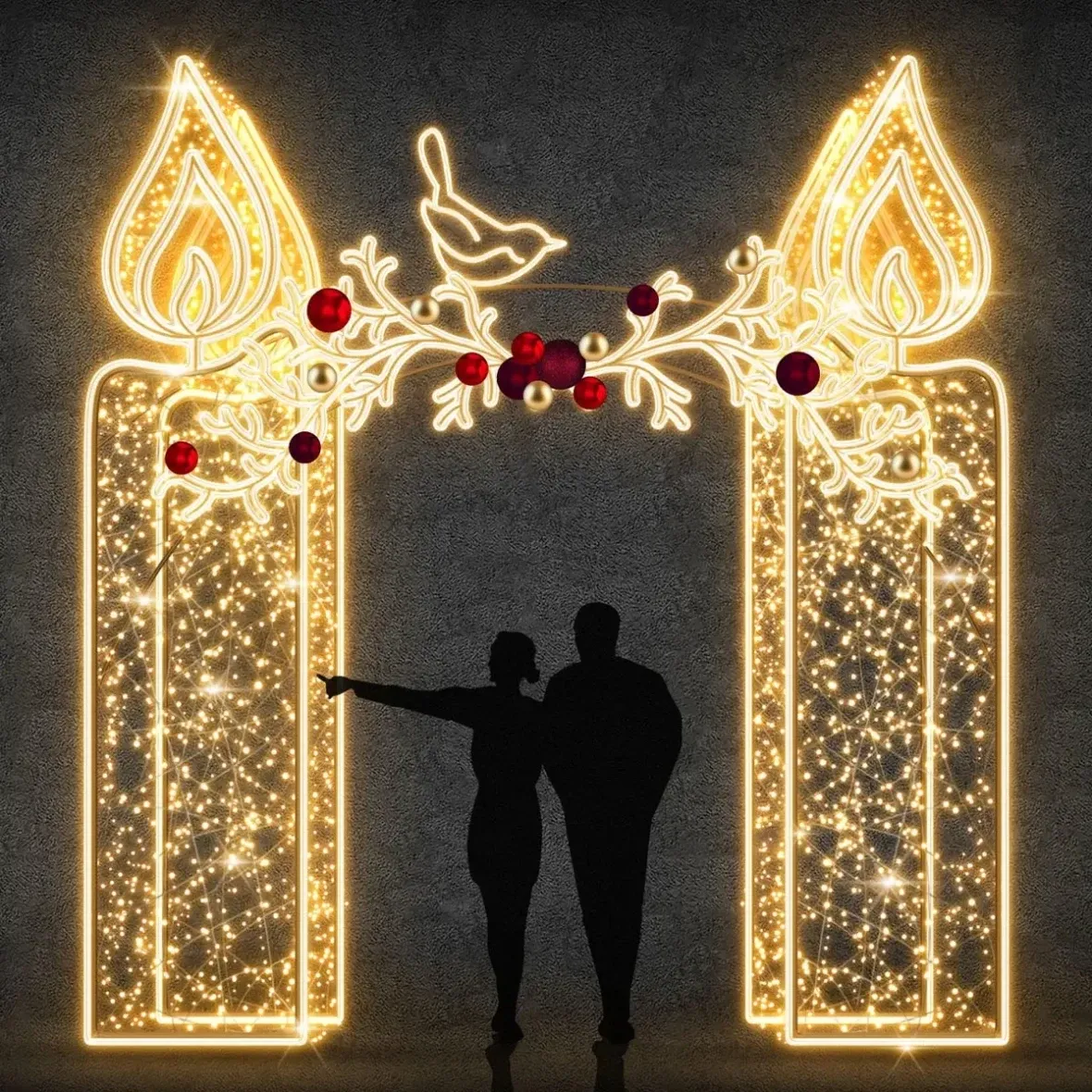 3D-LED-Kerzenleuchte, 345 × 400 × 65 cm, warmweiß, 230/36V, 332 W, 123,6 kg, bestehend aus 5 Teilen