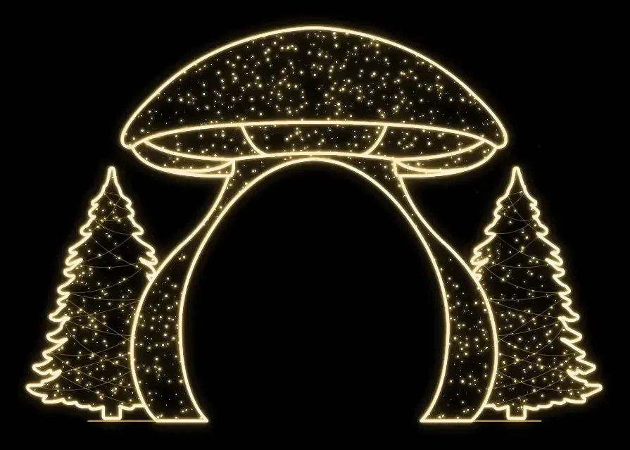 LED-Lichttunnel - Pilz mit Bäumen, 510 x 350 cm, warmweiß
