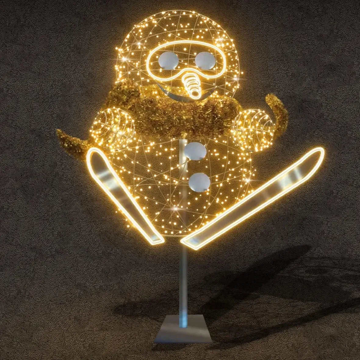 Easy Fix 3D LED-Licht Schneemann im Sprung, 135 × 237 × 145 cm, warmweiß, Aluminium