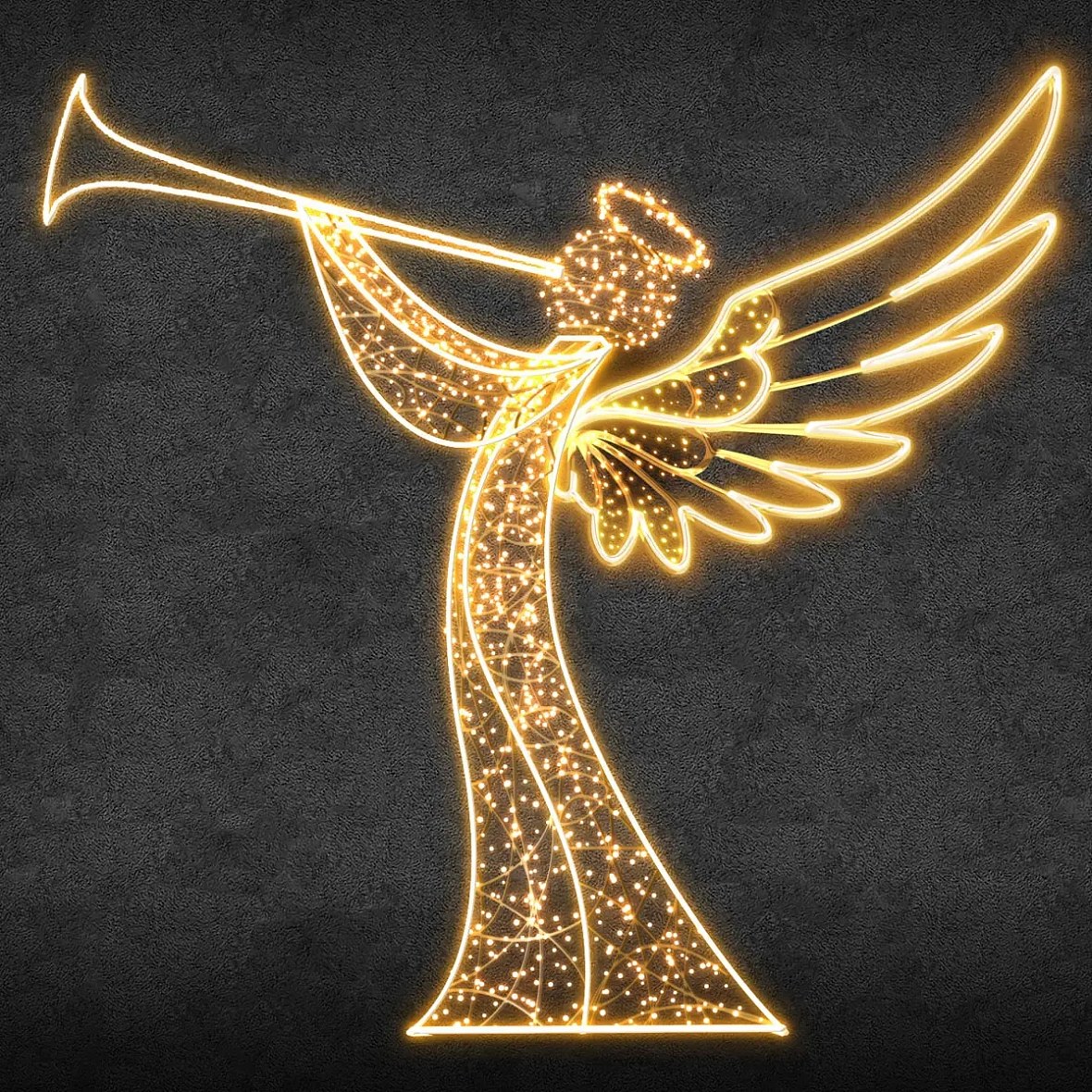 Eco Fix 2D LED-Lichtdekor, Angel IV, 240 × 220 × 5 cm, warmweiß, hängend, 3D-Druck und Aluminium