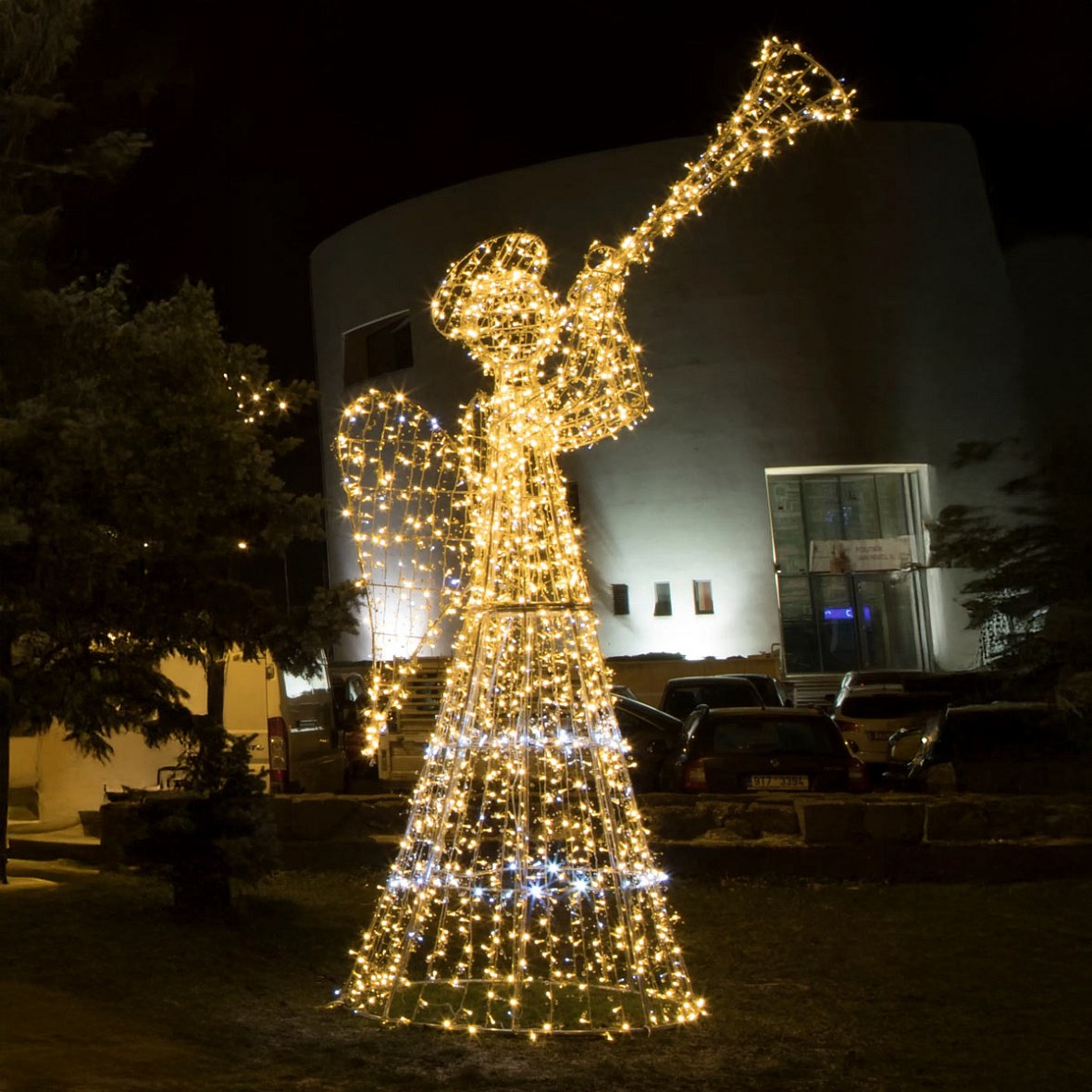 3D LED-Lichtengel, 400 cm, mit Kristallen, warmweiß mit Flash, Aluminium