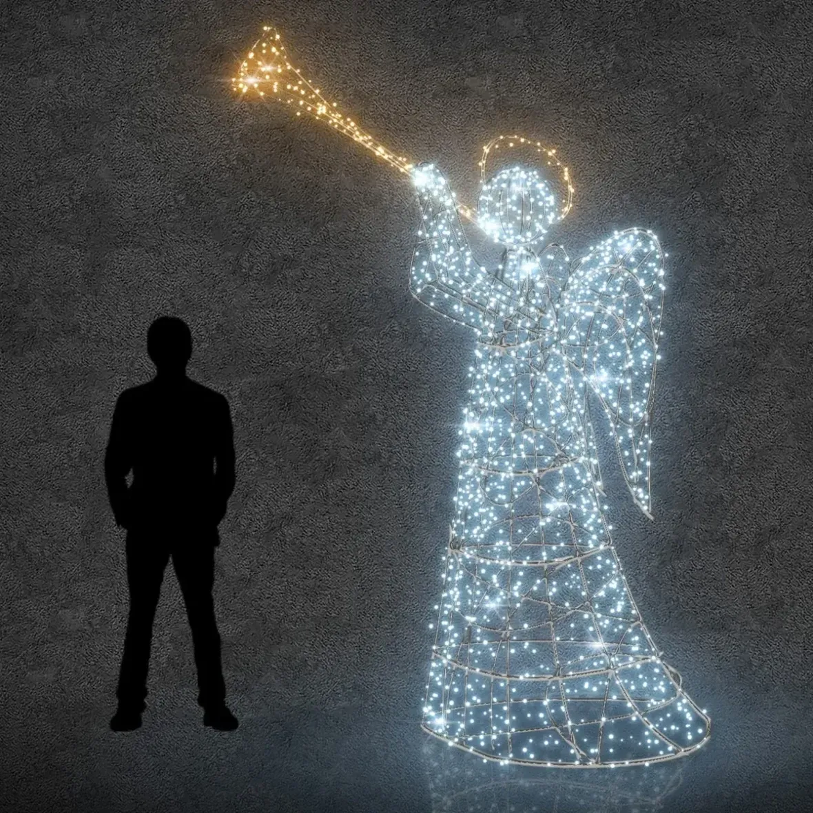3D LED-Lichtengel mit Trompete, 290 cm, eisig und warmweiß