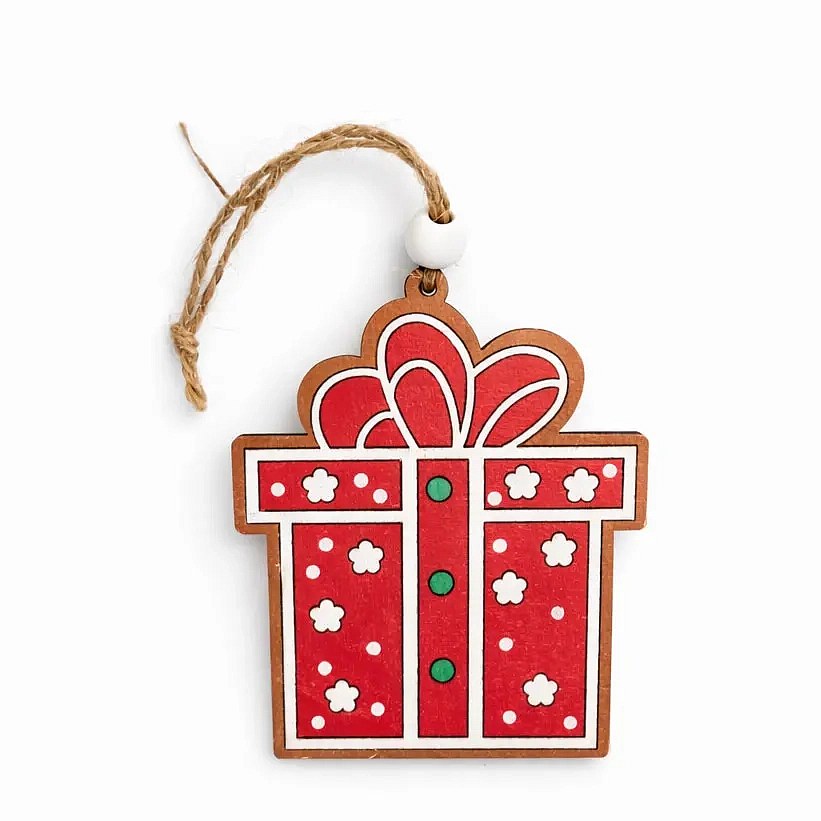 Weihnachtsschmuck aus Holz, Geschenk, 7,7 × 9,5 cm, rot