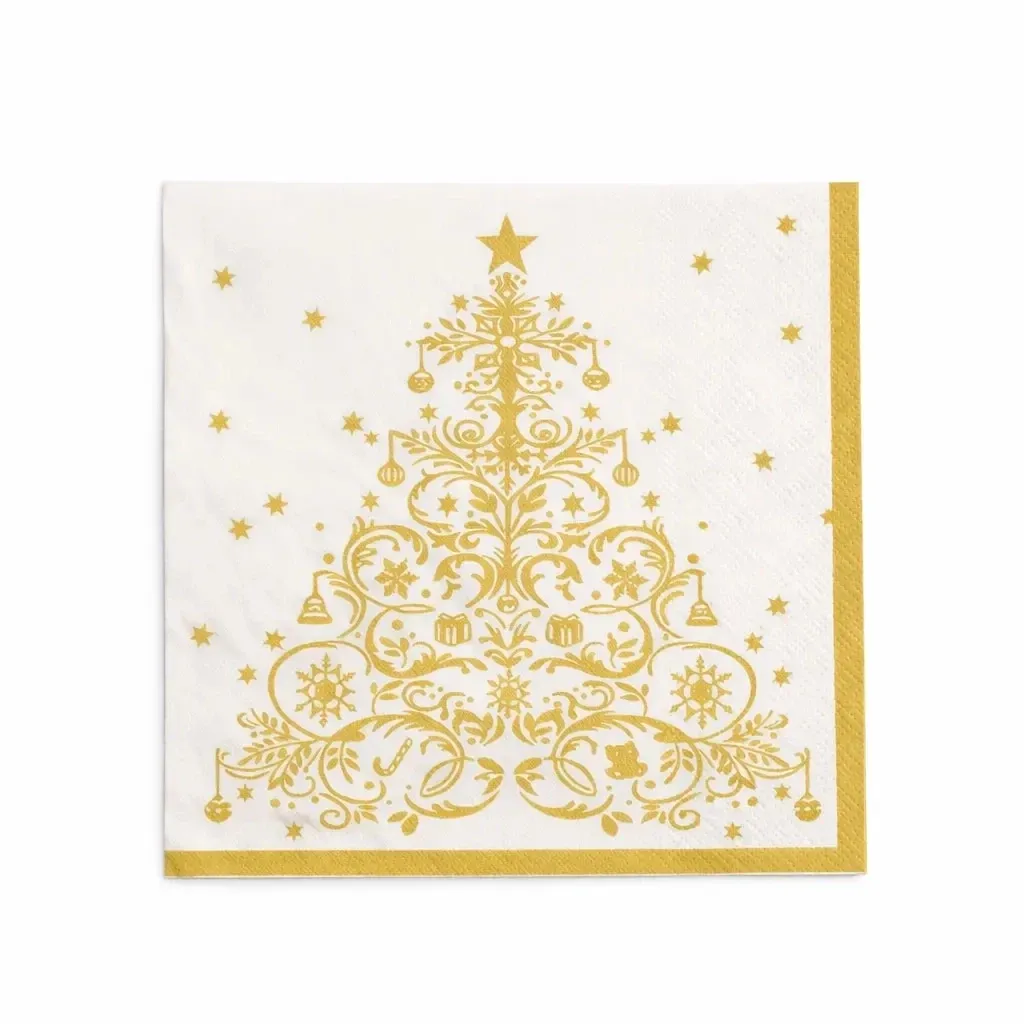 Weihnachtspapierservietten, 16,5 × 16,5 cm, 20 Stück in der Packung, goldener Baum