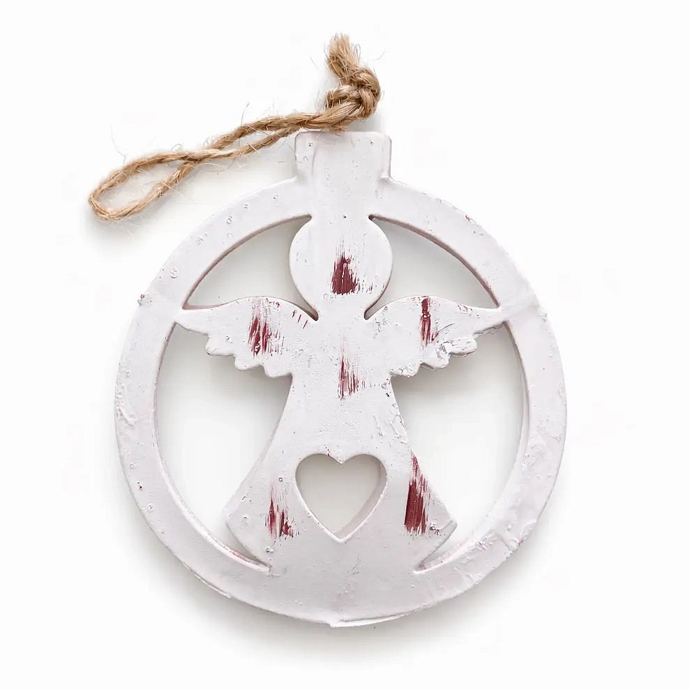 Christbaumschmuck Engel, 9,5 × 8 cm, Metall mit Patina, zum Aufhängen
