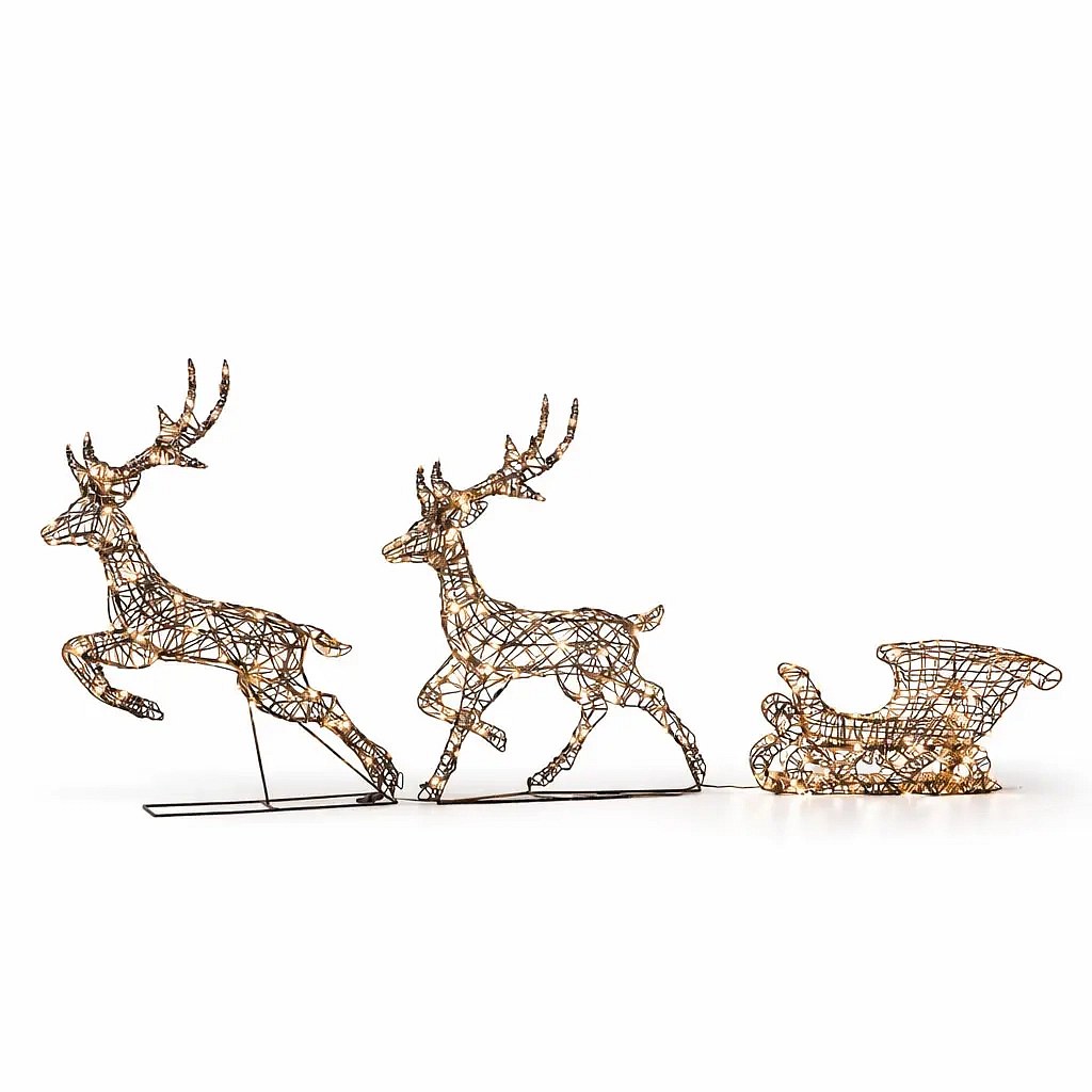 3D-LED-Leuchte Hirsch und Schlitten Outdoor, 180 × 86 × 18 cm, warmweiß, Aluminium, IP44, inkl. Trafo