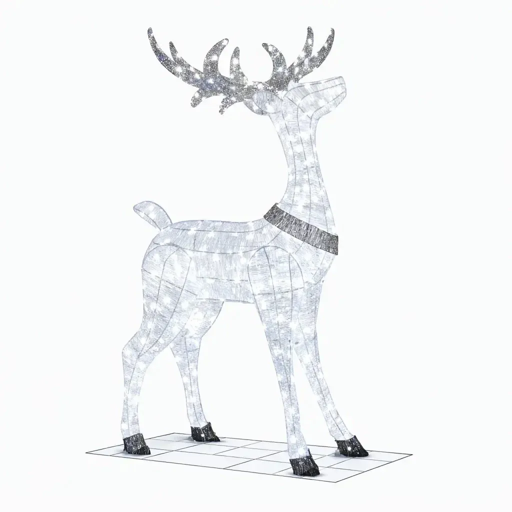 3D-LED-Leuchthirsch, 150 cm, eisweiß mit Blinkfunktion, 161 LEDs, für den Außenbereich, IP44