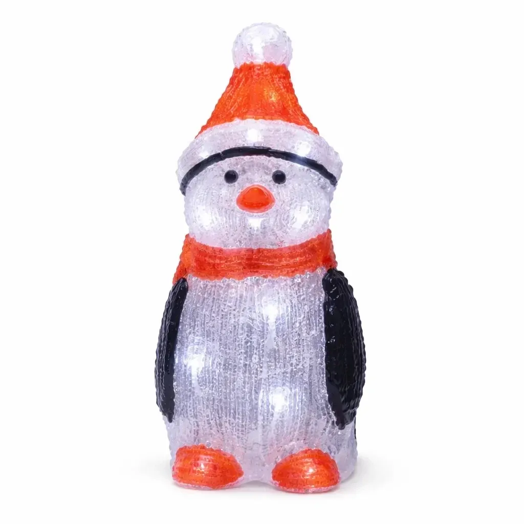 3D LED Pinguin 36 cm, mit Zeitschaltuhr, Acryl, inkl. Trafo, eisweiß, Aluminium, IP44 Outdoor