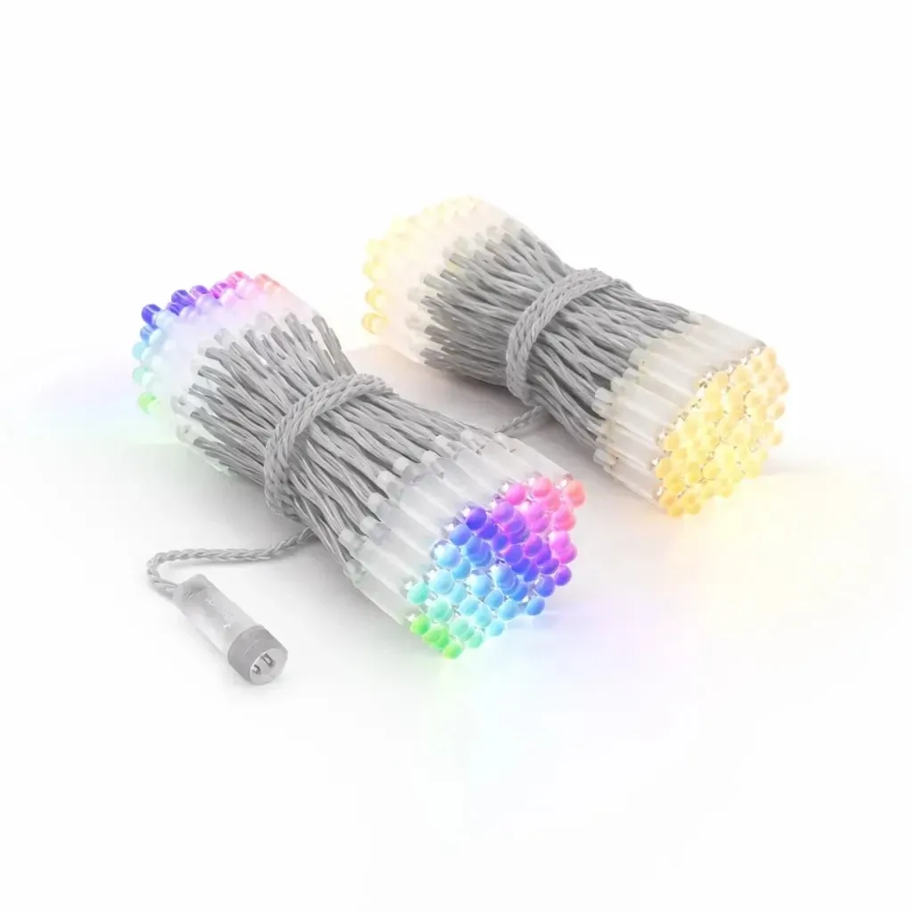 Farbige Außenlichterkette „Twinkly Strings 25 m Dual Pro“, 2× 125 RGB-LEDs, transparentes Kabel, IP44, 2× 12,5 m