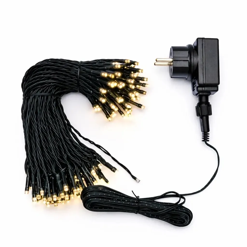 LED-Lichterkette, für den Außenbereich, 20 m, warmweiß, 100 LEDs, schwarzes Kabel, IP44, inkl. Netzteil und Fernbedienung