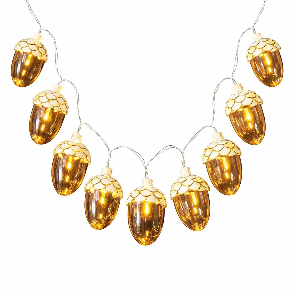 LED beleuchtete Eicheln an Kette, 8 Stück, Länge 1,3 m, gold