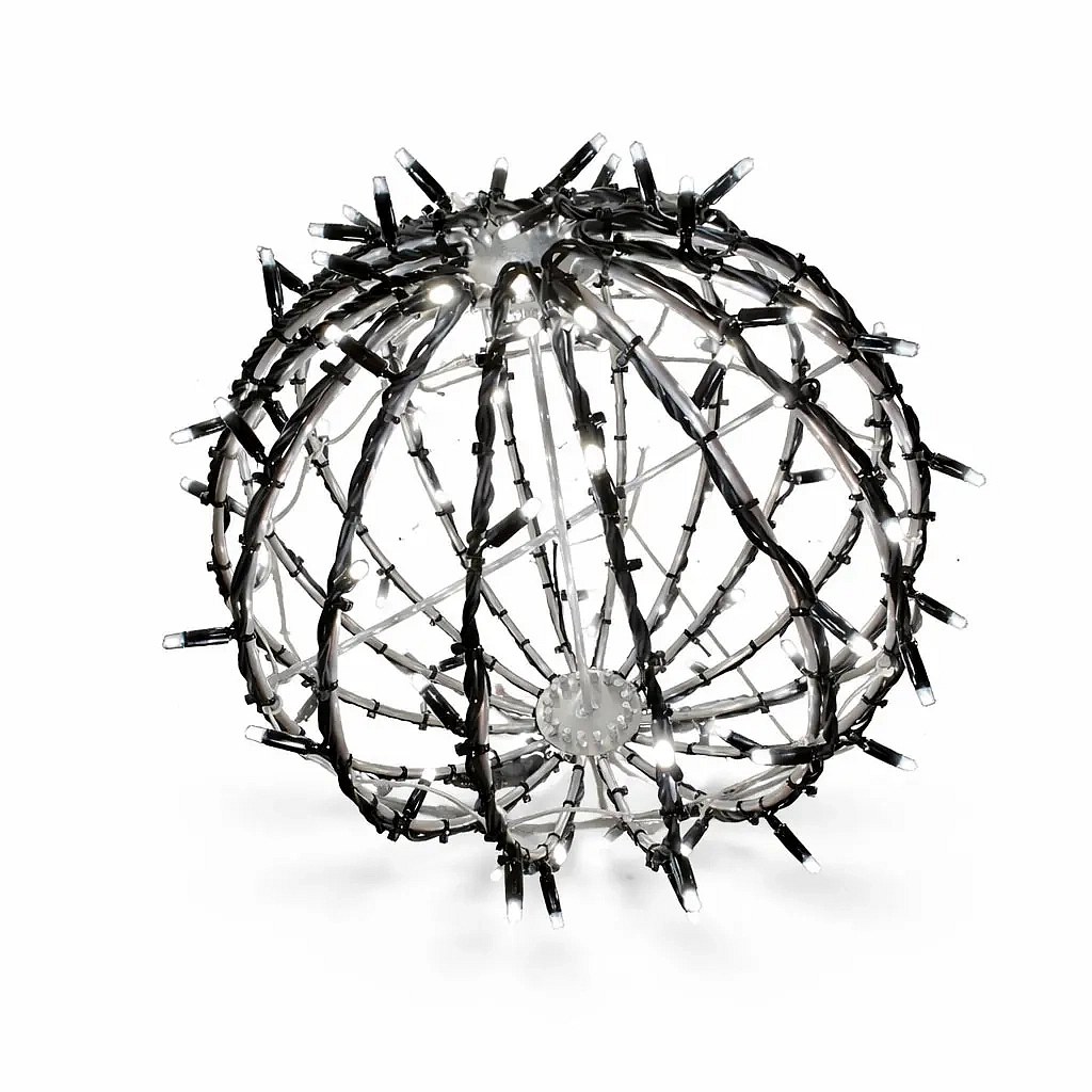 3D LED Gartenlicht Kugel, 40 cm Durchmesser, eisweiß, schwarzes Kabel, IP67, Aluminium, Easy fix