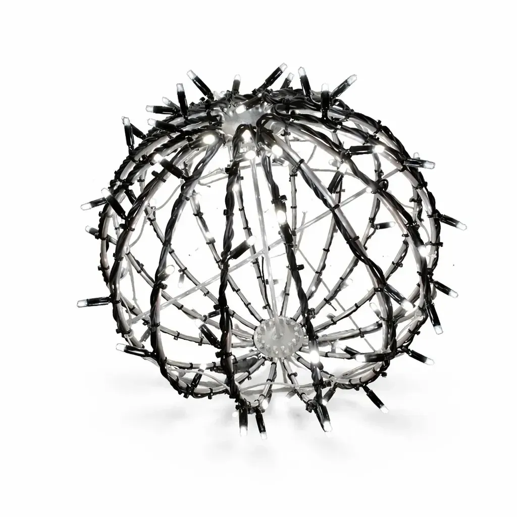 3D LED Gartenlicht Kugel, 40 cm Durchmesser, eisweiß, schwarzes Kabel, IP67, Aluminium, Easy fix