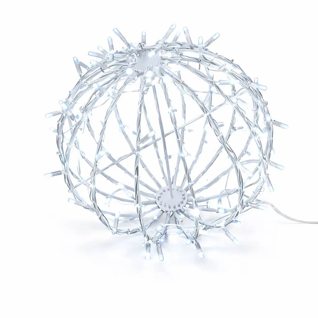 3D LED-Gartenlichtkugel, 40 cm Durchmesser, eisweiß, weißes Kabel IP67, Aluminium, Easy fix
