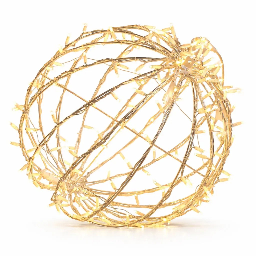 Easy Fix 3D-LED-Leuchtkugel, zusammenklappbar, Durchmesser 60 cm, warmweiß, weißes Kabel, IP67, Aluminium