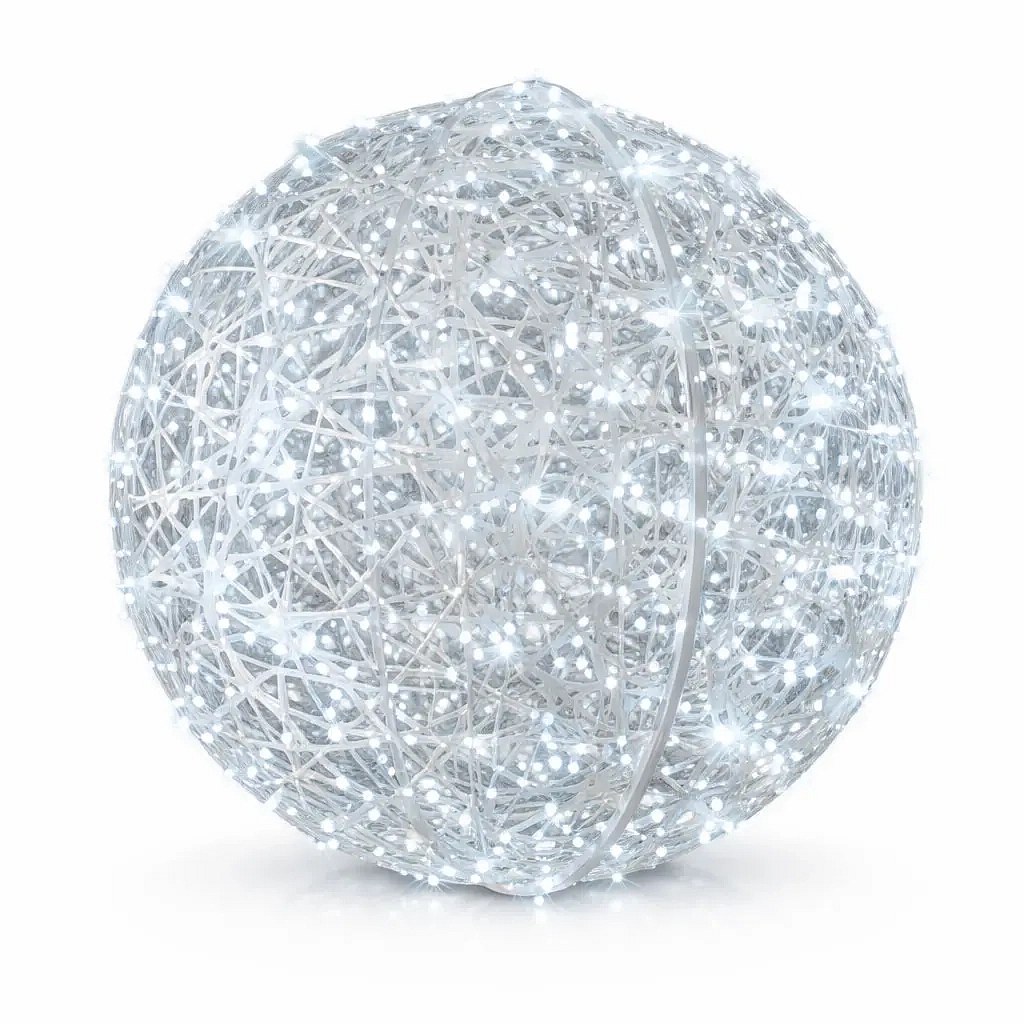 3D LED-Lichtkugel Ornament Fiberglas Ø 130 cm, eisweiß mit Flash
