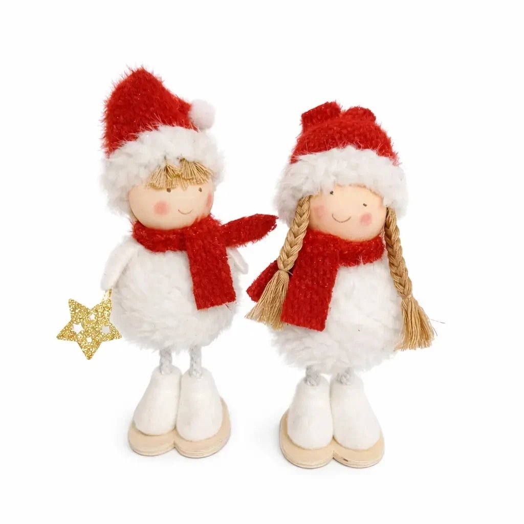 Weihnachtliche Tischdekoration aus Holz, Mädchen und Junge, 6 × 18 × 5 cm, stehend