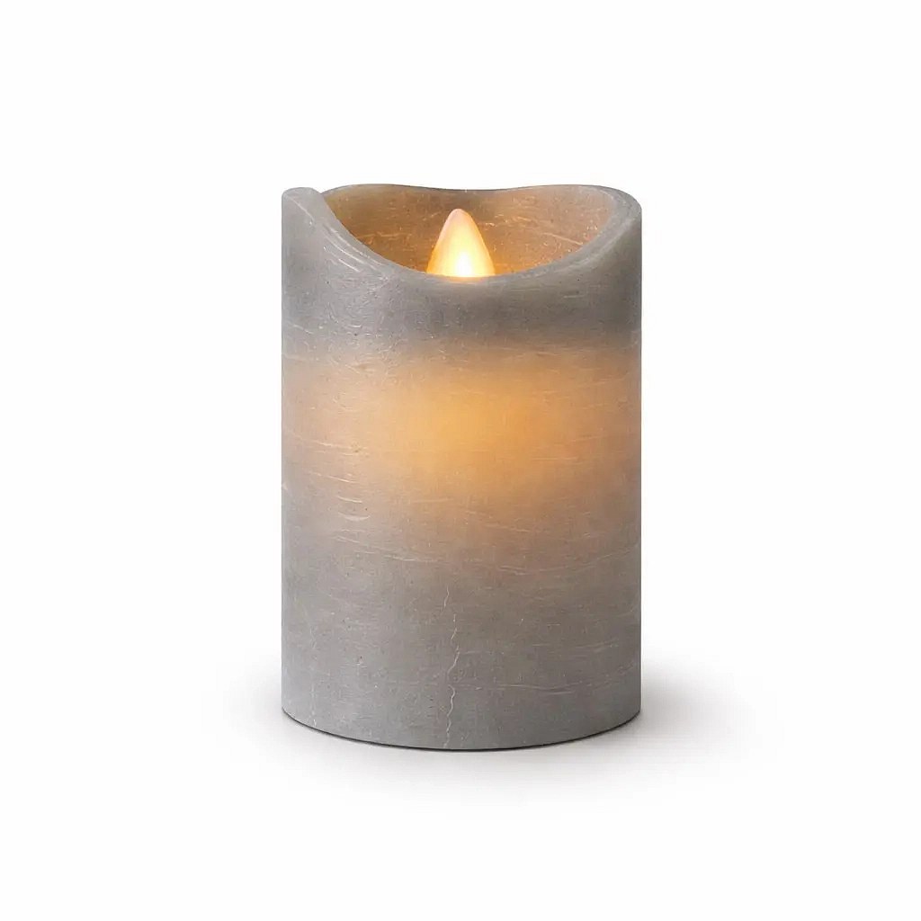 LED-Batteriebetriebenes Kerzenwachs Sara, Ø 7,5 × 10 cm, grau, 2× AA