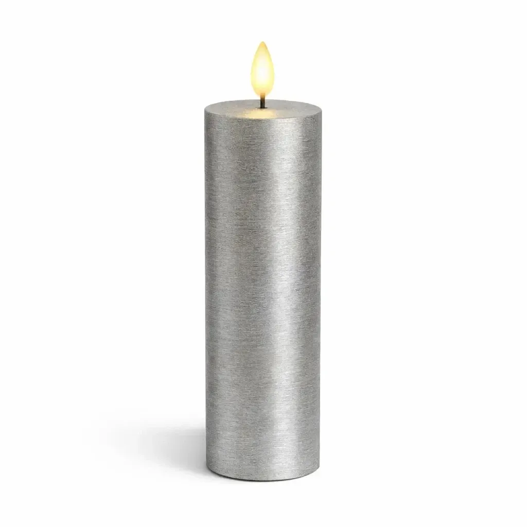 LED-Batteriekerze, Wachs Sille, Ø 5 × 25 cm, silber, 2 × AA