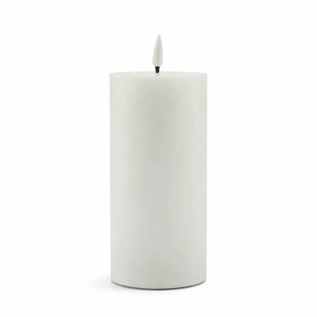 LED-Kerze aus echtem Wachs, batteriebetrieben, Ø 7,5 × 15 cm, weiß, 2× AA