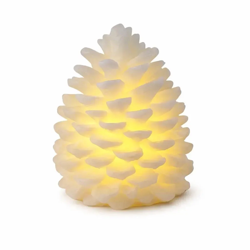 LED-Kerze aus echtem Wachs, batteriebetrieben, Tannenzapfen, Ø 10 × 13 cm, weiß, CR2032