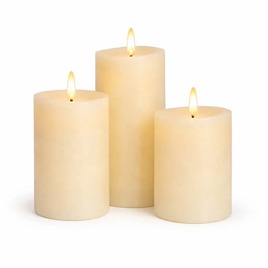 Set mit 3 LED-Wachskerzen, Mandelduft, Ø 8 × 10/12,5/15 cm, mit Fernbedienung, AA
