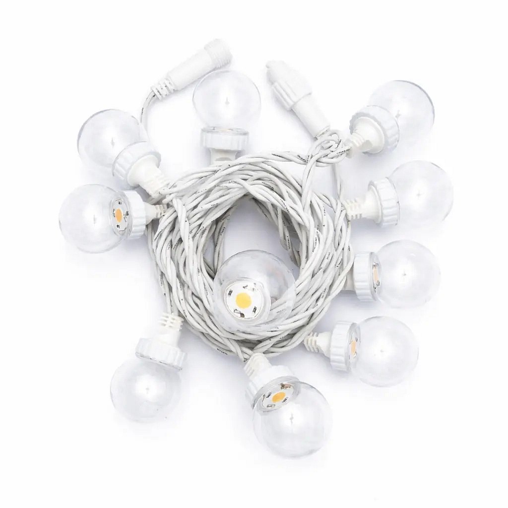 Easy Fix LED-Partyleuchte 5 m außen, warmweiß 10 Dioden, transparente Glühbirnen, weißes Kabel IP44, steckbar
