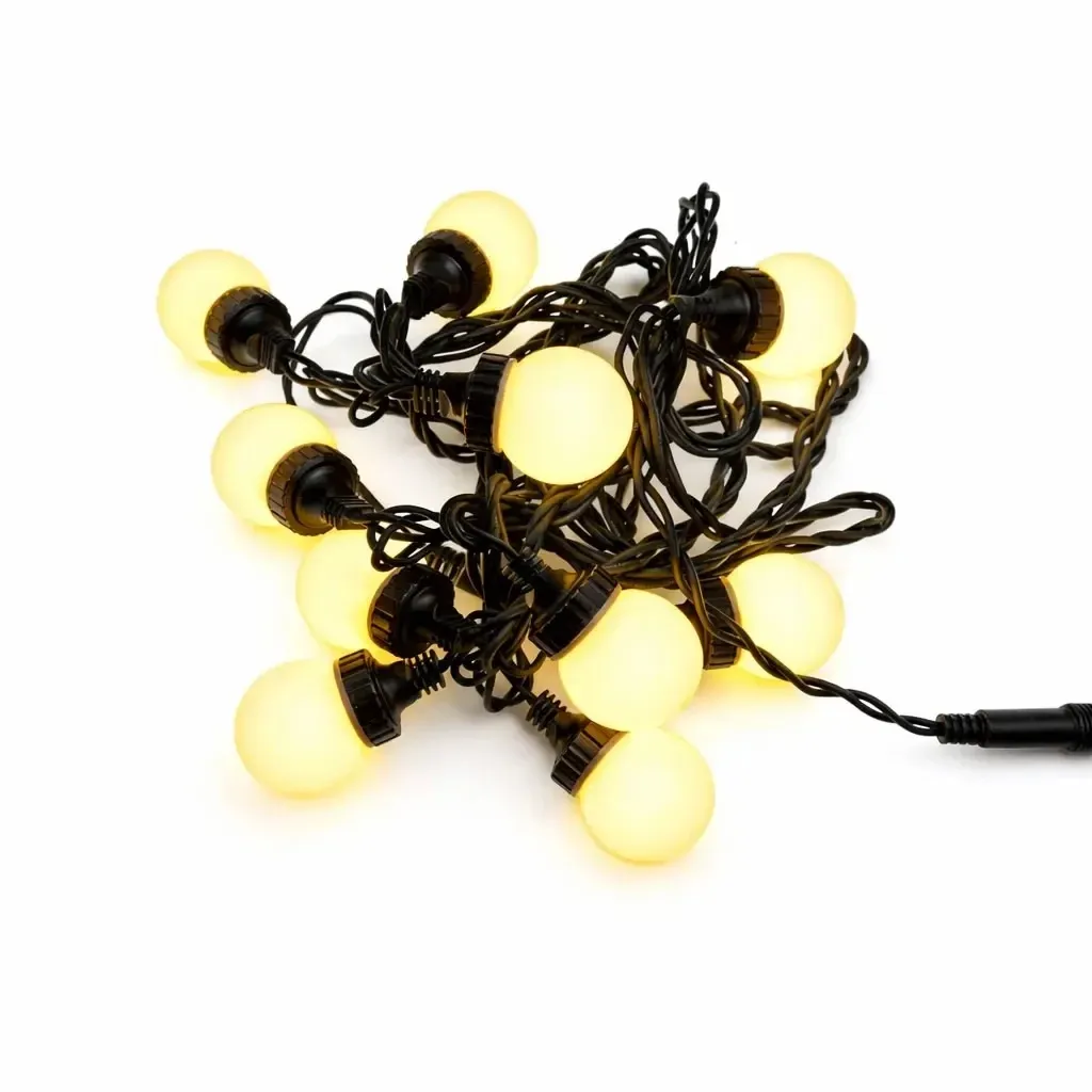 Easy Fix LED-Partybeleuchtung, 5 m, für den Außenbereich, 10 Kugeln, 70 warmweiße LEDs, schwarzes Kabel, IP67, Verlängerungskabel