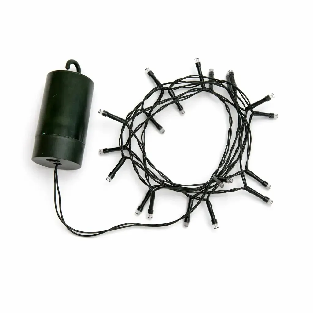 Batteriebetriebene LED-Lichterkette für den Außenbereich, 2,2 m, warmweiß, 20 LEDs, dunkelgrünes Kabel, IP44, 4 × AA