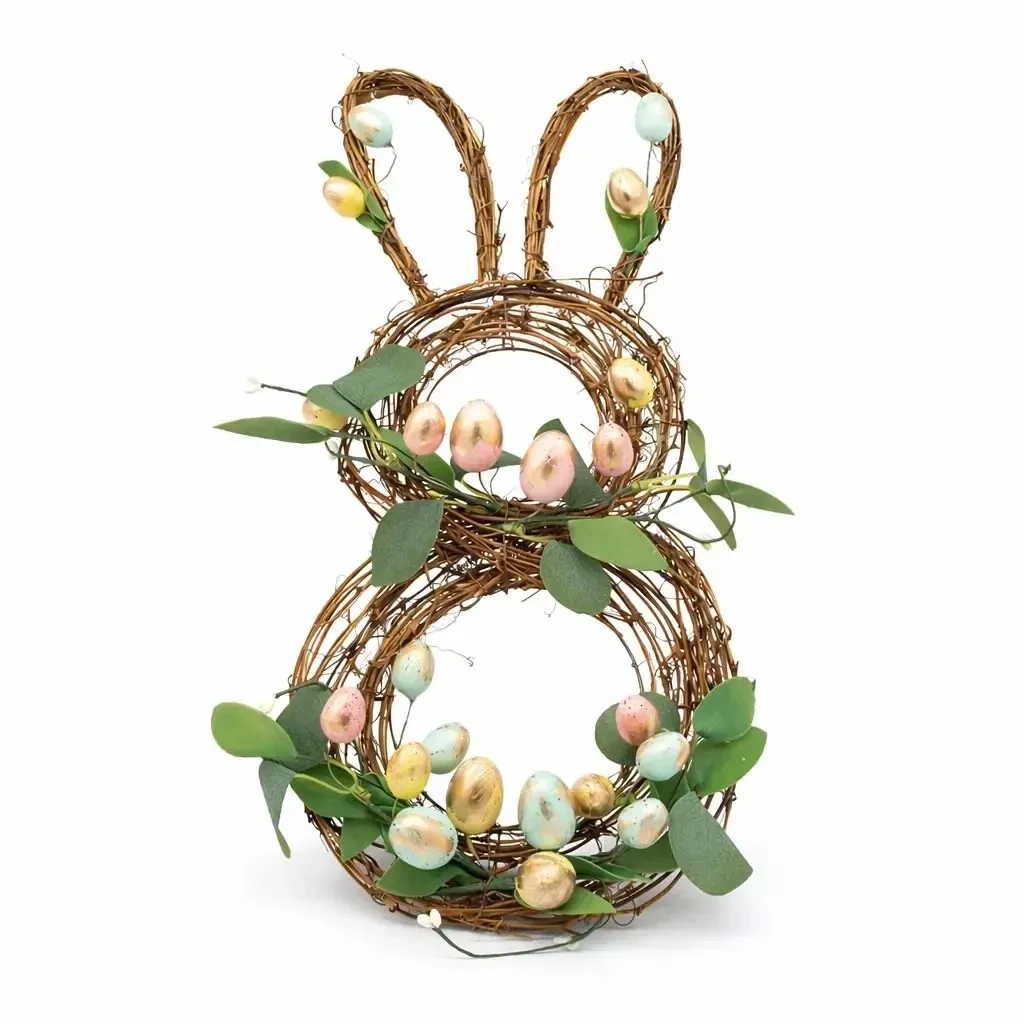 Osterhase Dekoration, Weide, 48 × 30 cm, mit Eiern verziert, für draußen
