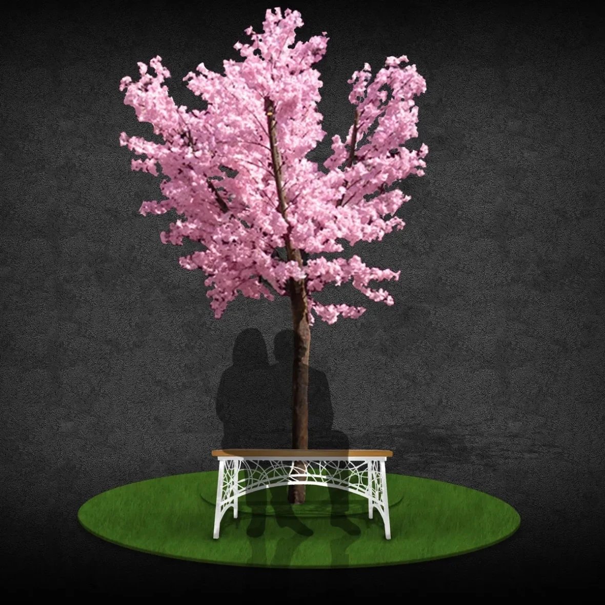 3D-Frühlingsbank und blühender Baum, 300 cm, unbeleuchtet