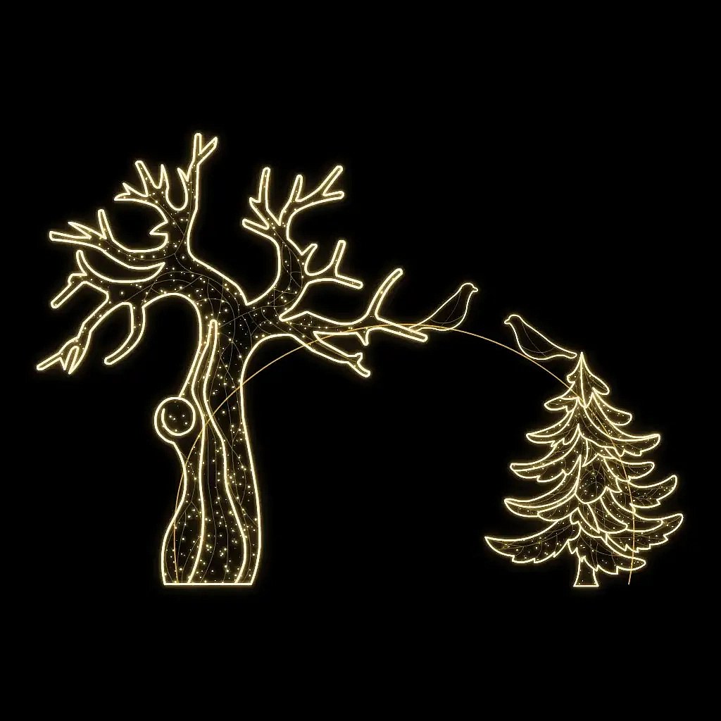 Eco Fix 2D LED-Lichttunnel mit Baummotiv, freistehend, 570 × 400 cm, warmweiß, freistehend, 3D-Druck – STABILITÄT DES DEKORS – MUSS MIT EINEM SEIL BEFESTIGT WERDEN!!!