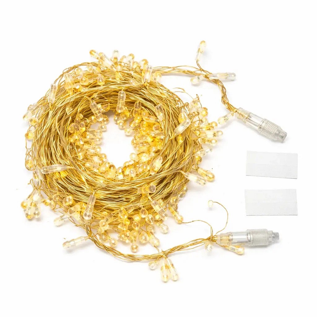Eco Fix Lichterkette für den Außenbereich mit Kristallen, 8 m, warmweiß, 80 LEDs, 36 V, dunkelgoldenes Kabel, IP44