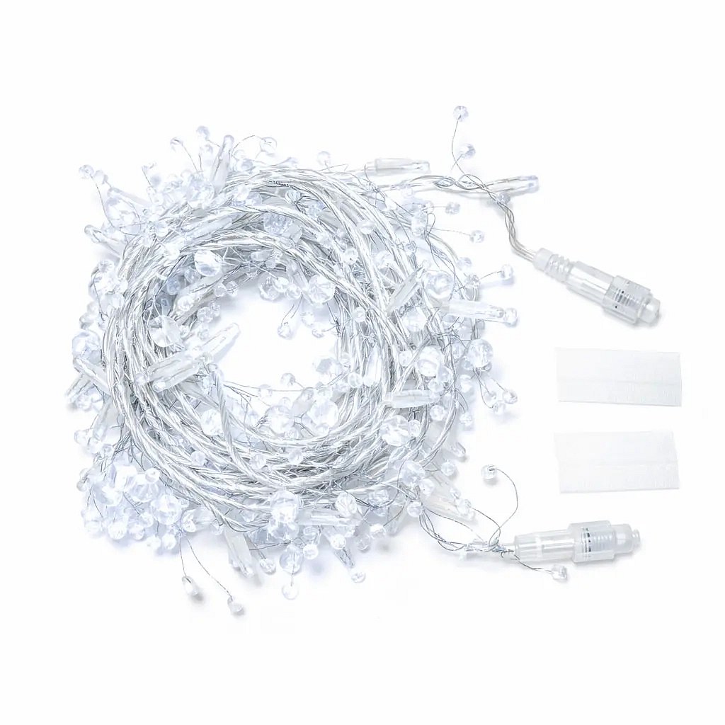 Eco Fix Lichterkette für den Außenbereich mit Kristallen, 8 m, eisweiß, 80 LEDs, 36 V, transparentes Kabel, IP44